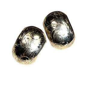 Vintage Mexican Sterling Silver Oval Earrings Etched Design 925 Studs